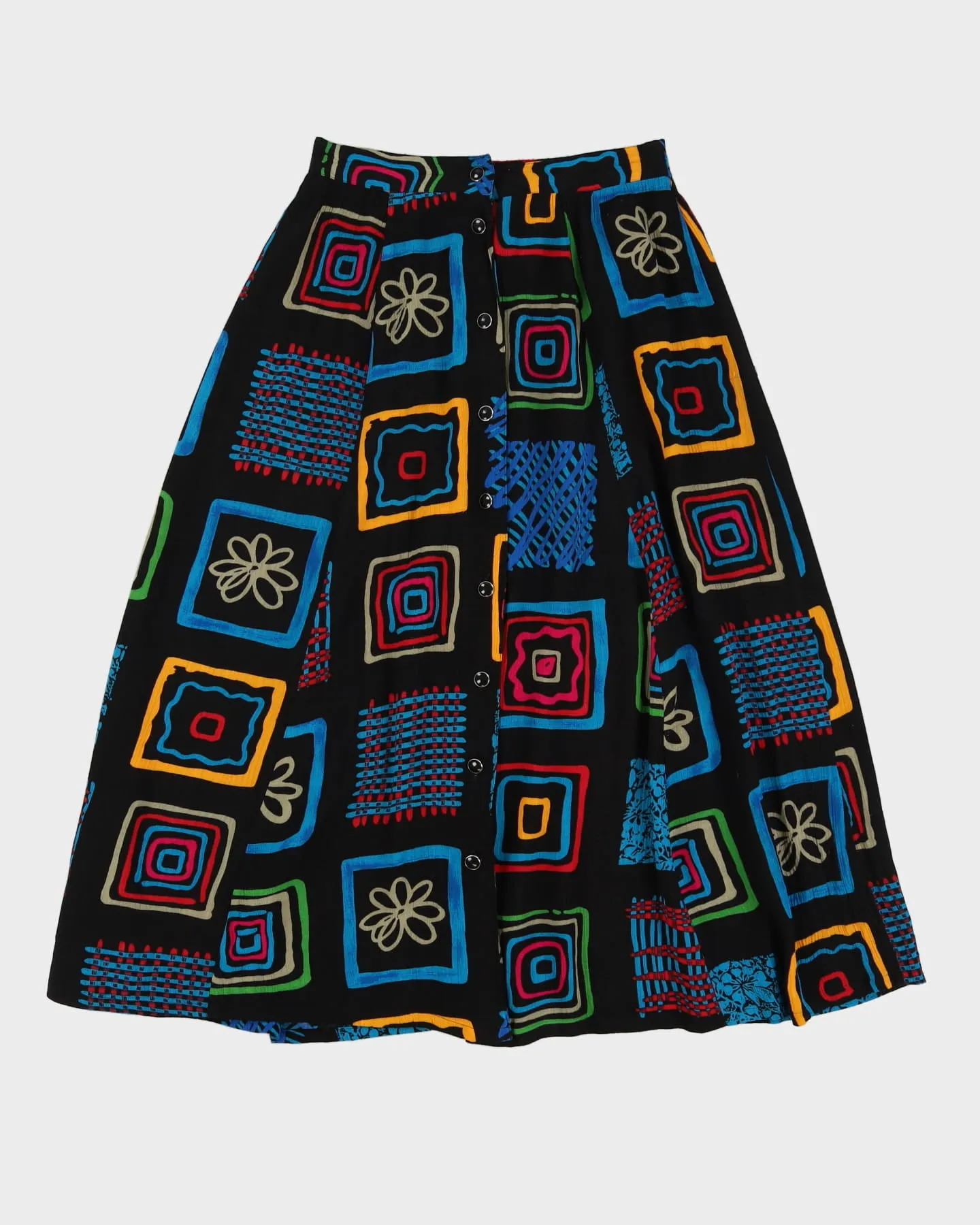 00s Black Graphic Patterned Rayon Skirt - S