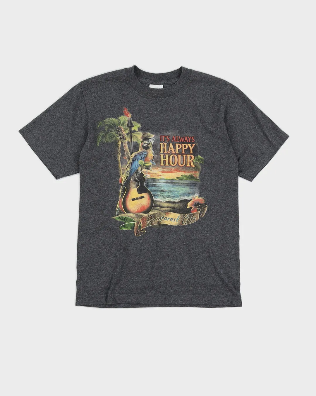 00s "It's Always Happy Hour, Rainforest Cafe" Grey Single Stitch T-Shirt - S