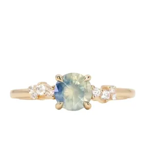 0.98ct Bicolor White Blue Sapphire and Diamond ring in 14k Yellow Gold