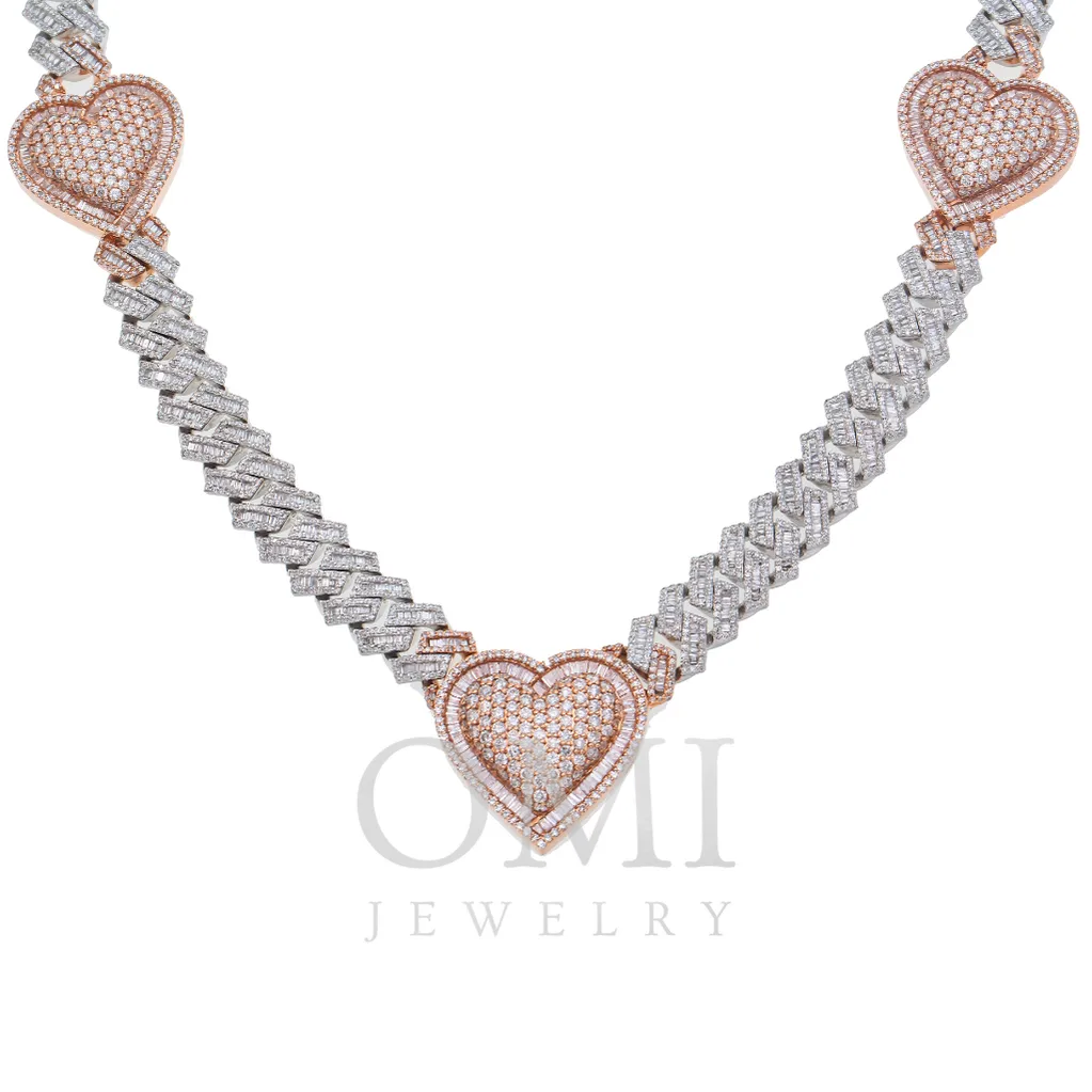 10K GOLD BAGUETTE DIAMOND 10MM PRONG CUBAN LINK HEART CHAIN 17.65 CT