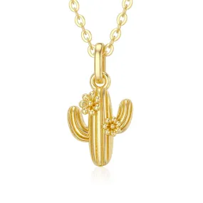 14k 18k Yellow Gold Cactus Pendant Necklace as Gifts for Women