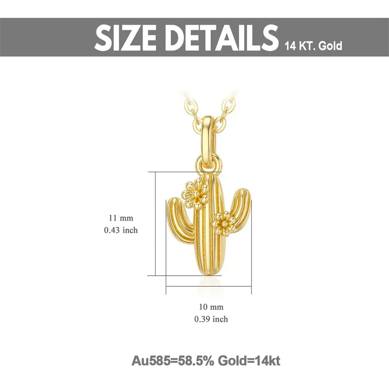 14k 18k Yellow Gold Cactus Pendant Necklace as Gifts for Women