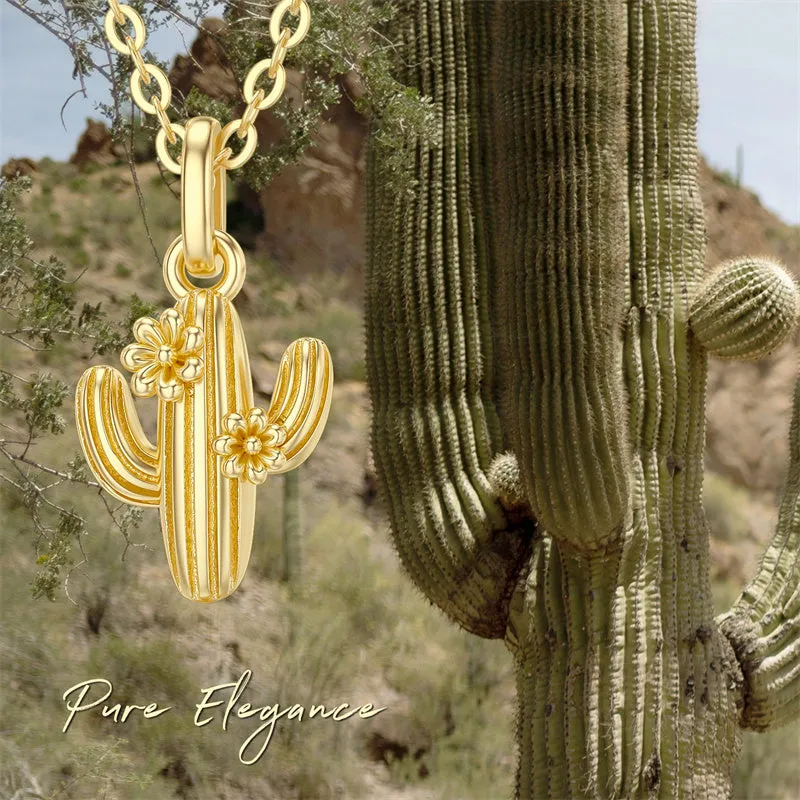 14k 18k Yellow Gold Cactus Pendant Necklace as Gifts for Women