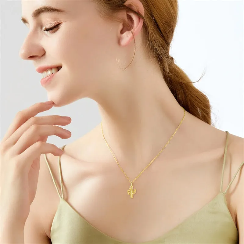 14k 18k Yellow Gold Cactus Pendant Necklace as Gifts for Women