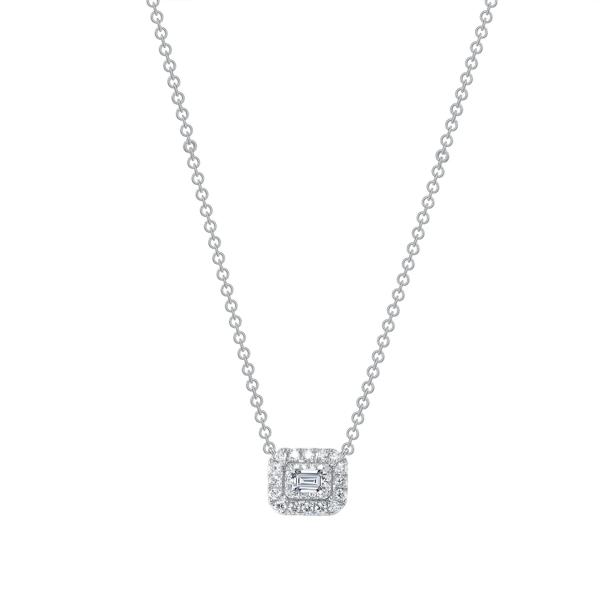 14K Gold Diamond Baguette Halo Pendant