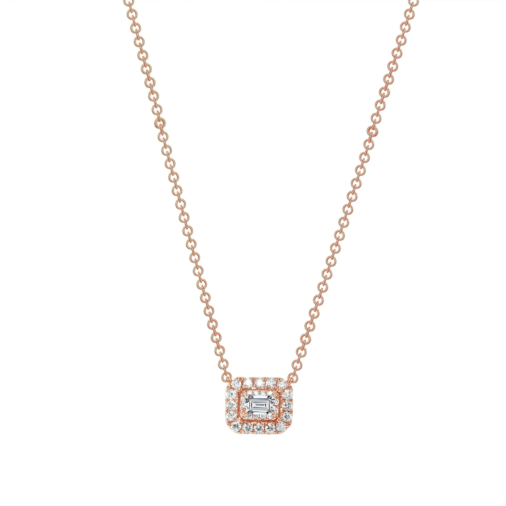 14K Gold Diamond Baguette Halo Pendant