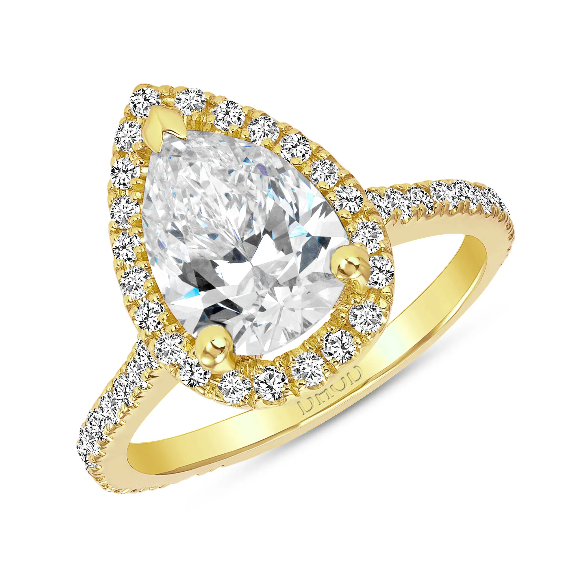 14K Gold Diamond Halo Ring with 2 Carat Pear Forever One Moissanite Engagement Ring