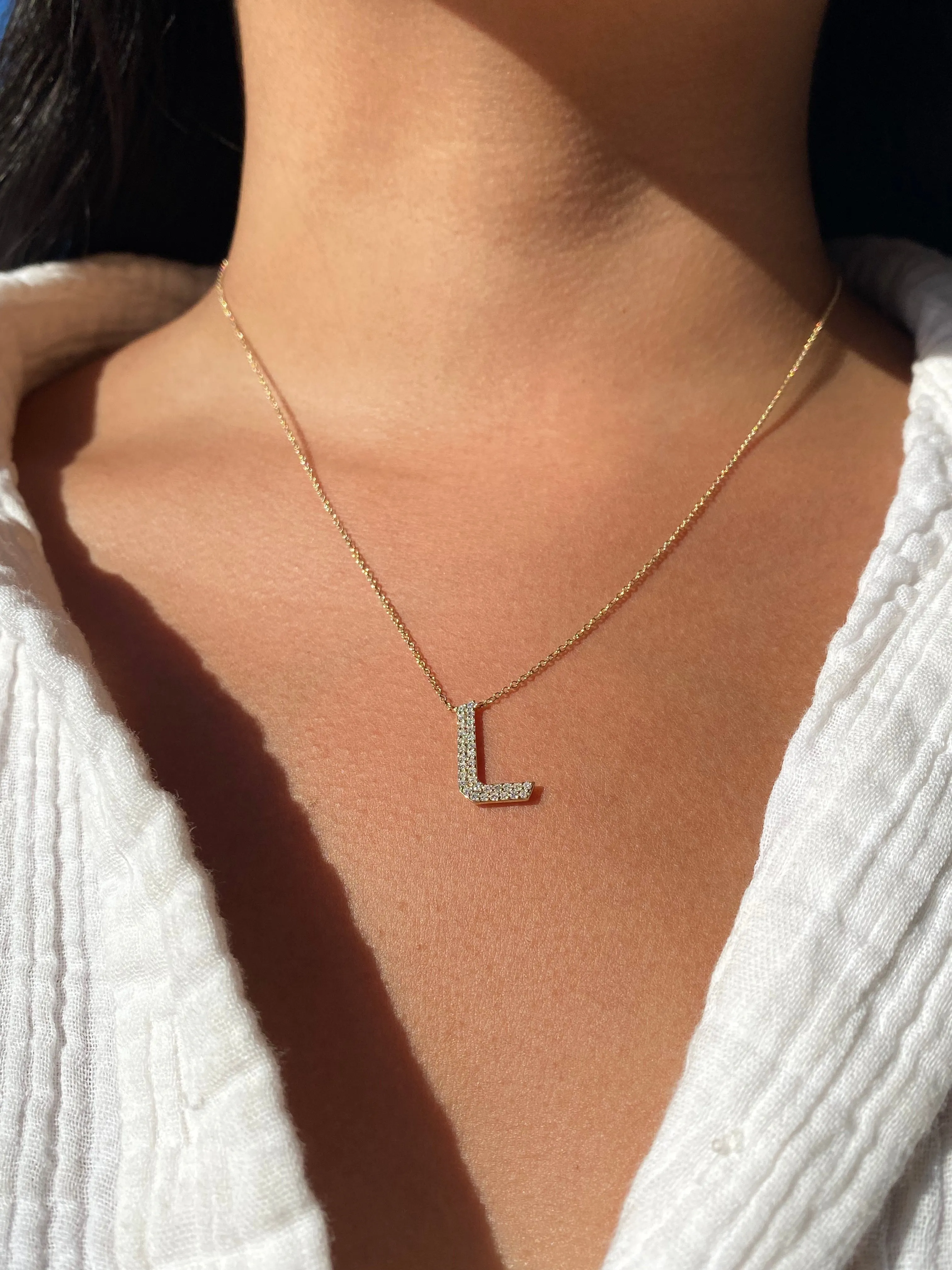 14K Gold Fancy Initial Diamond Necklace