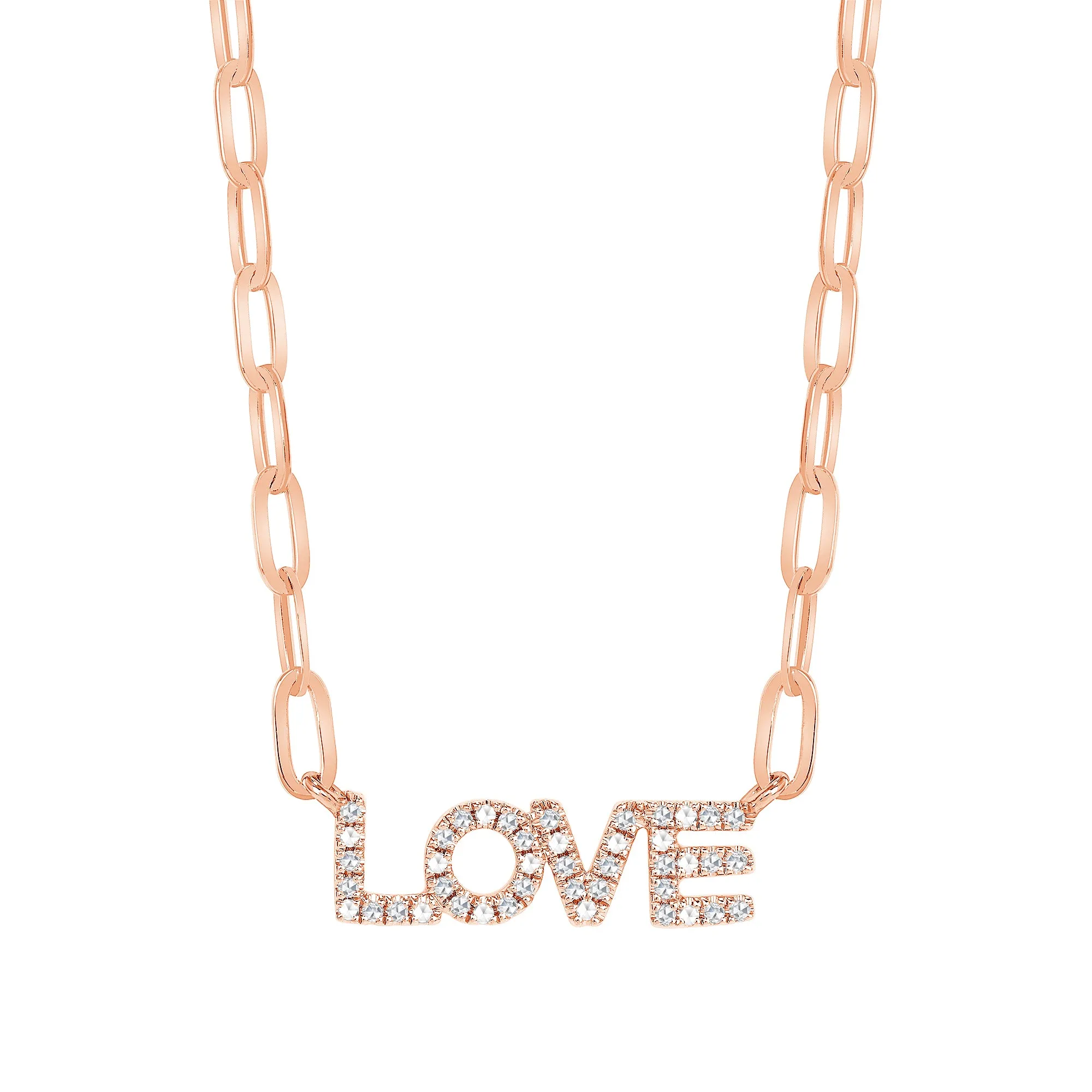 14k Gold Paperclip LOVE Diamond Necklace