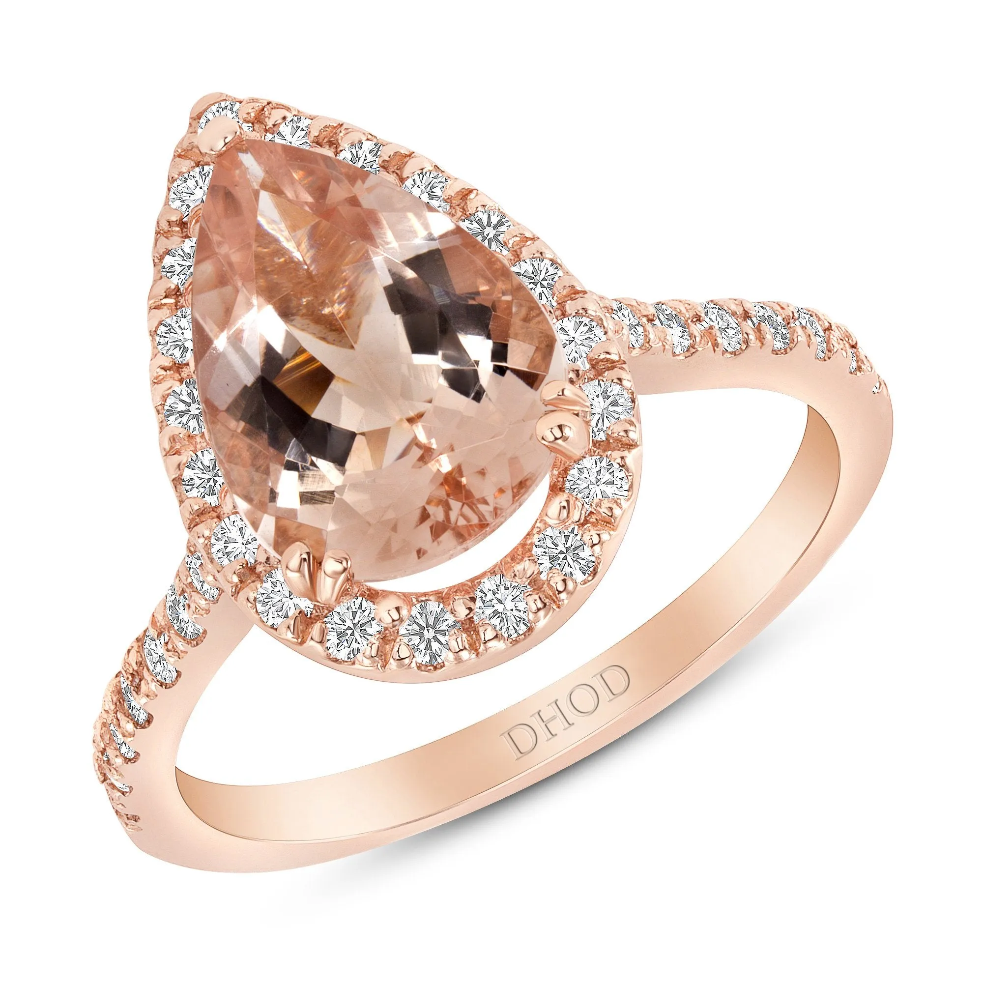 14K Gold Pear Morganite Medium Engagement Ring