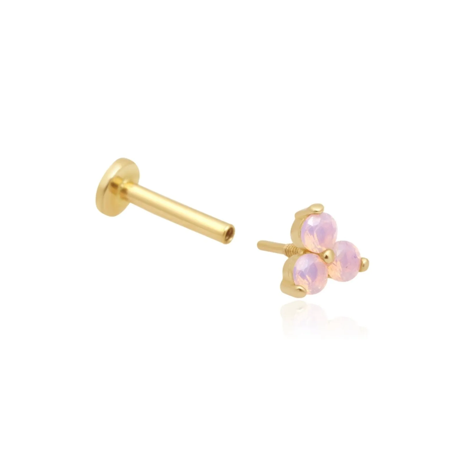 14K Gold Pink Opal Trinity Helix Cartilage Internally Threaded Flat Back Earring Labret Stud