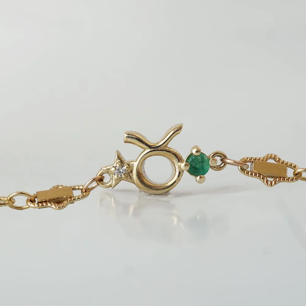 14K Taurus Horoscope Birthstone Bracelet (Emerald   Diamond)