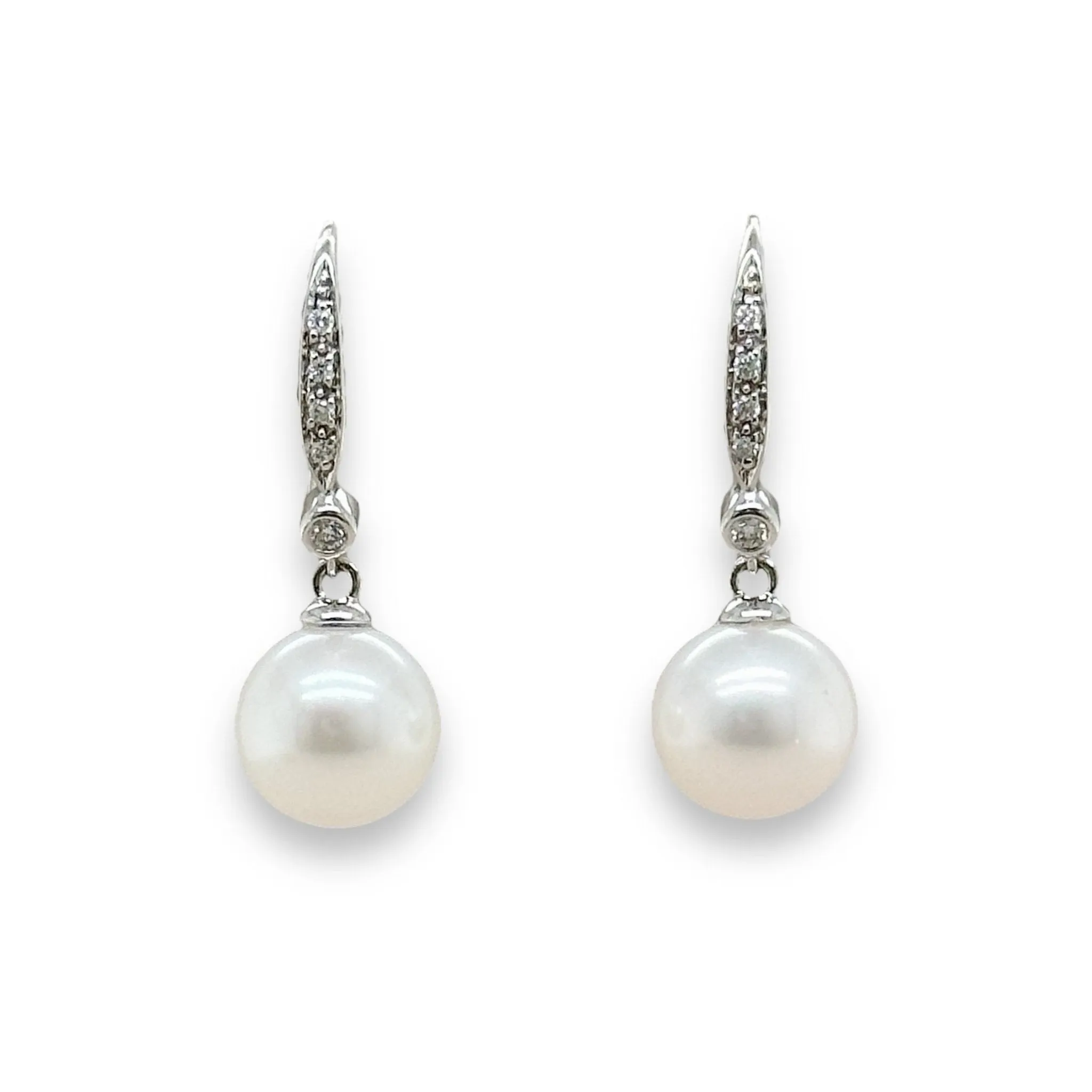 14K W Gold 8-9mm FWP Pearl and 0.10ctw Diamond Earrings