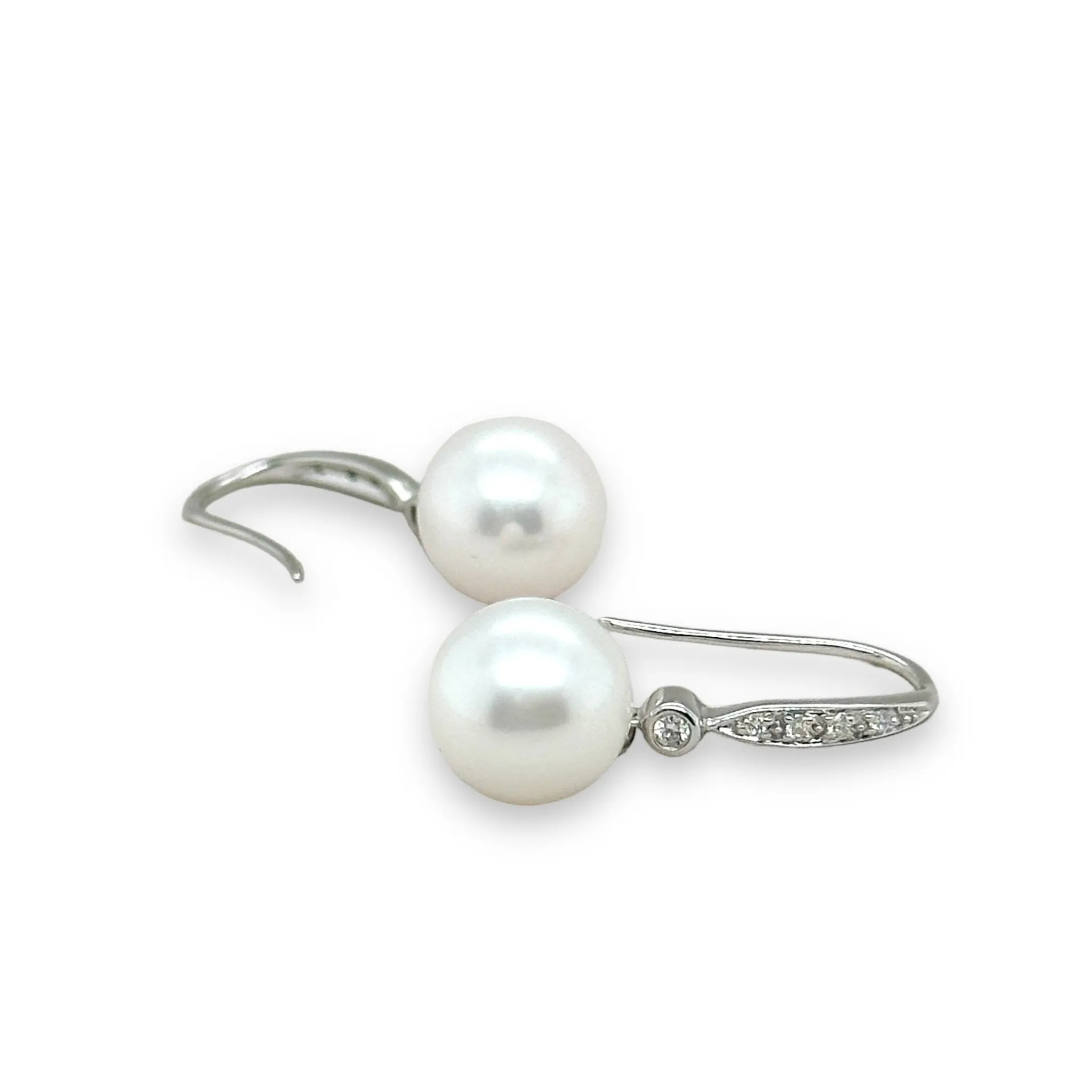 14K W Gold 8-9mm FWP Pearl and 0.10ctw Diamond Earrings