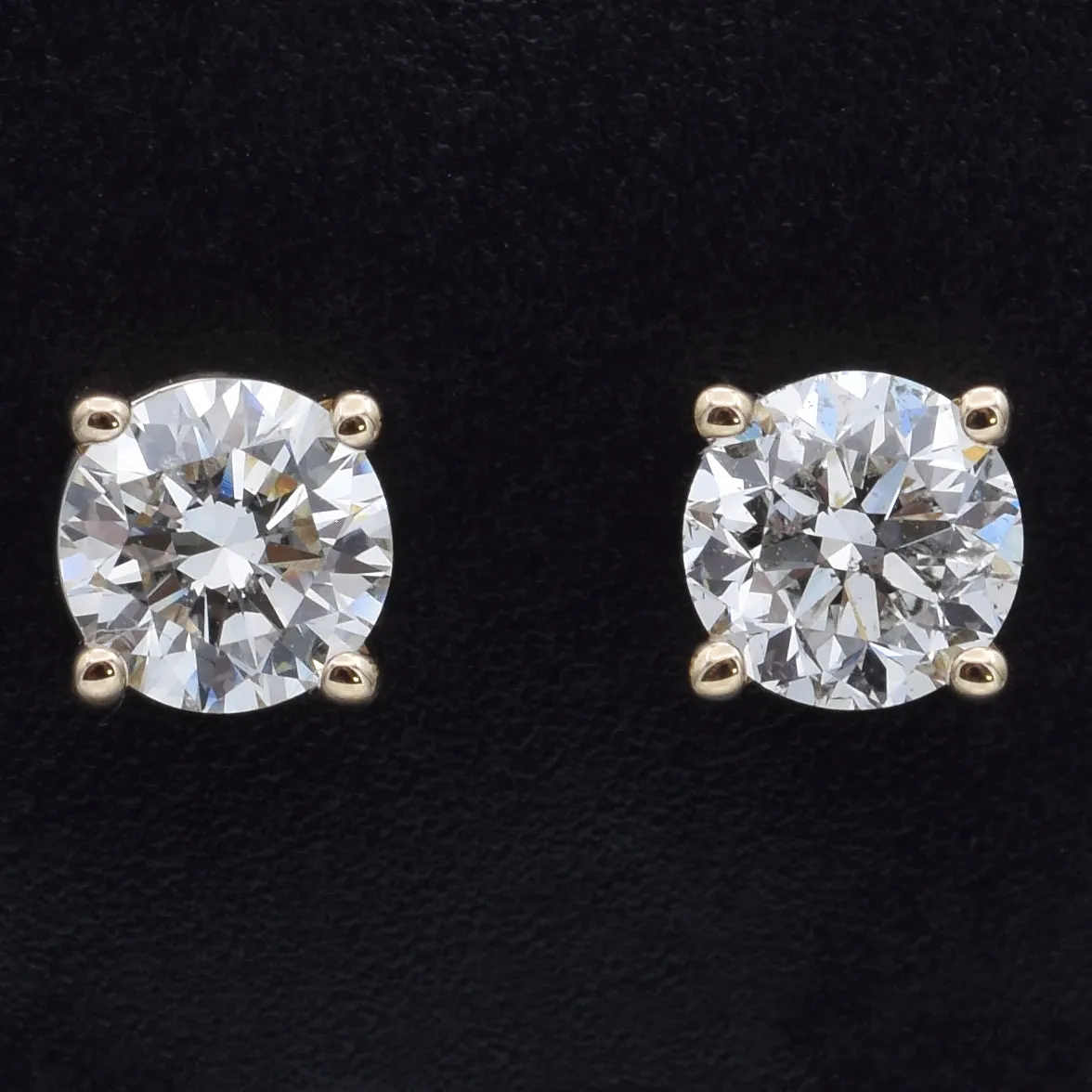 14K Yellow Gold 0.66 TCW Natural Diamond Round Stud Earrings 4.25 mm