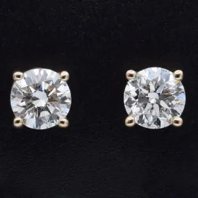 14K Yellow Gold 0.66 TCW Natural Diamond Round Stud Earrings 4.25 mm