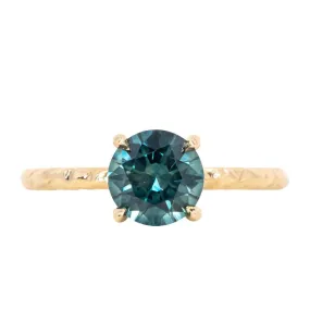 1.54ct Round Montana Sapphire Evergreen Carved Solitaire in 18k Yellow Gold