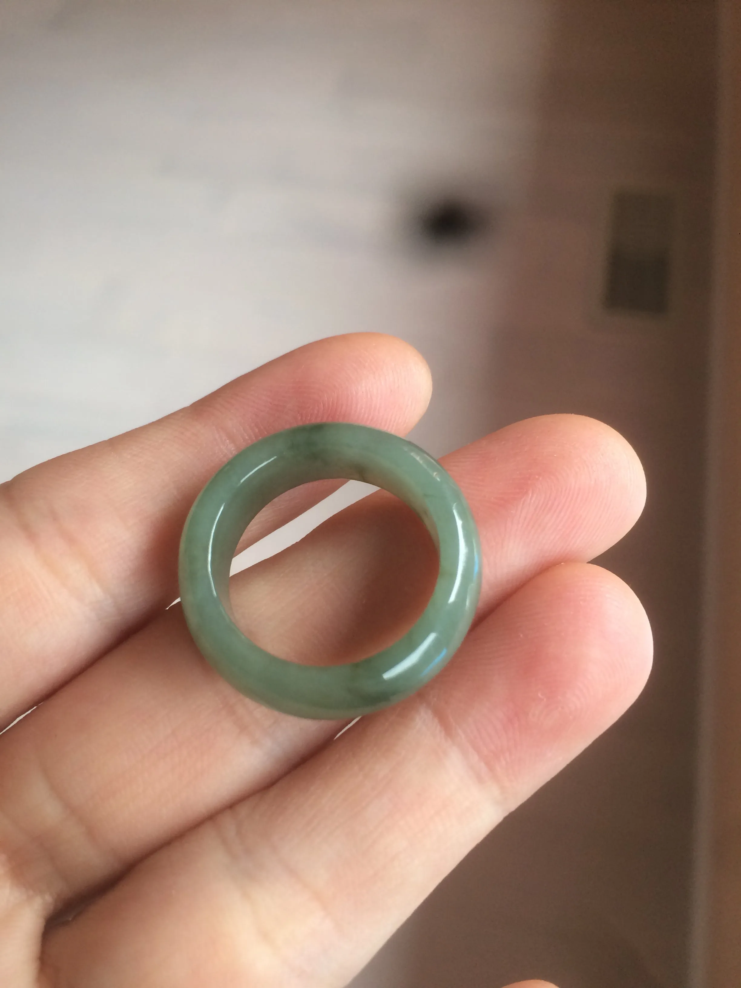 17.7mm/size 7 1/2 100% natural type A icy watery green/white/yellow jadeite jade band ring G105-7 1/2