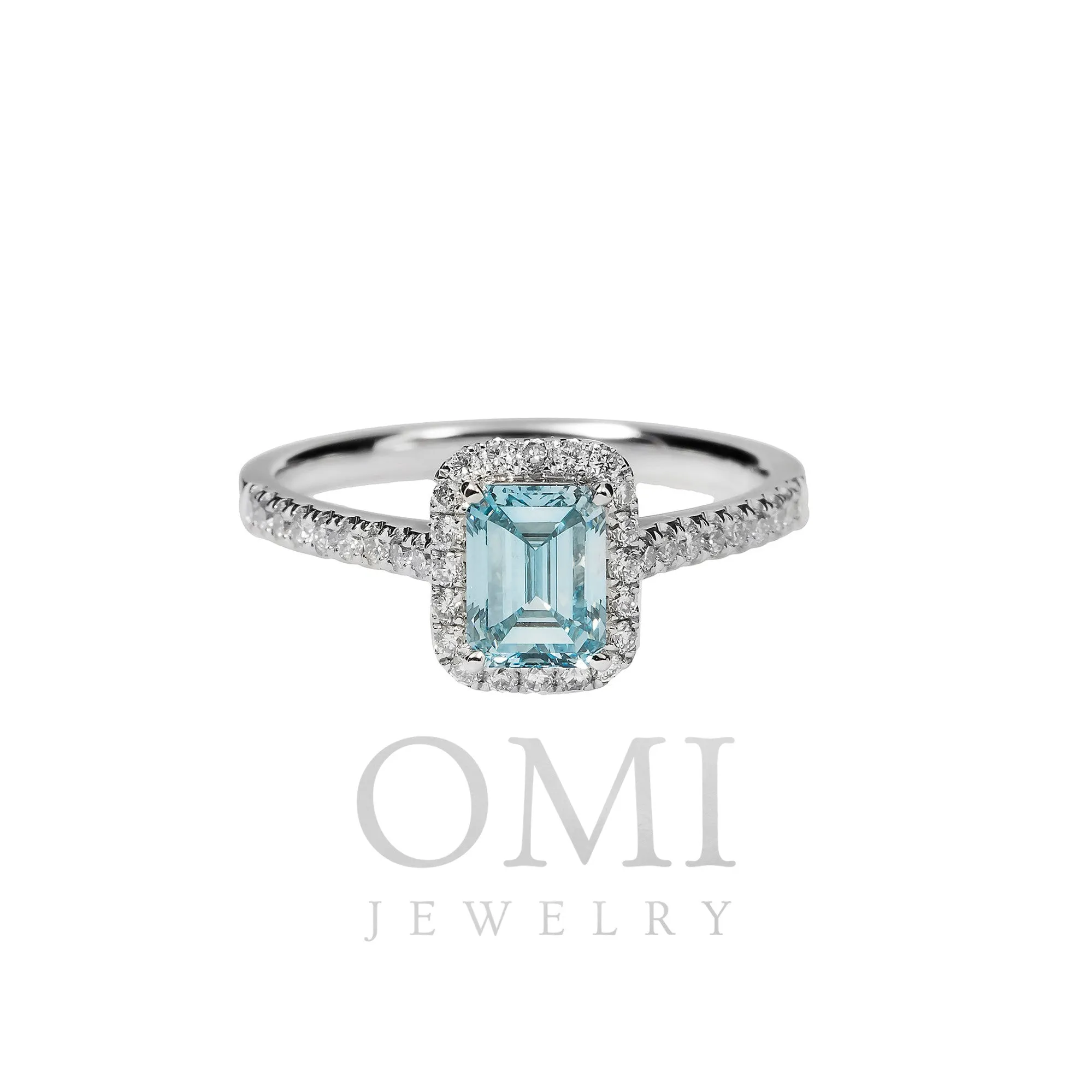 18K GOLD AQUAMARINE LAB DIAMOND RING 1.58 CTW