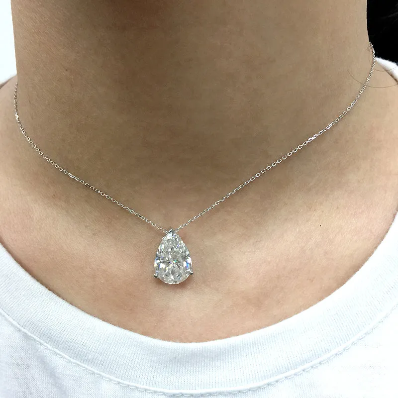 3 Carat Pear White Moissanite 14K White Gold Necklace Pendant Test Positive Moissanite Diamond For W