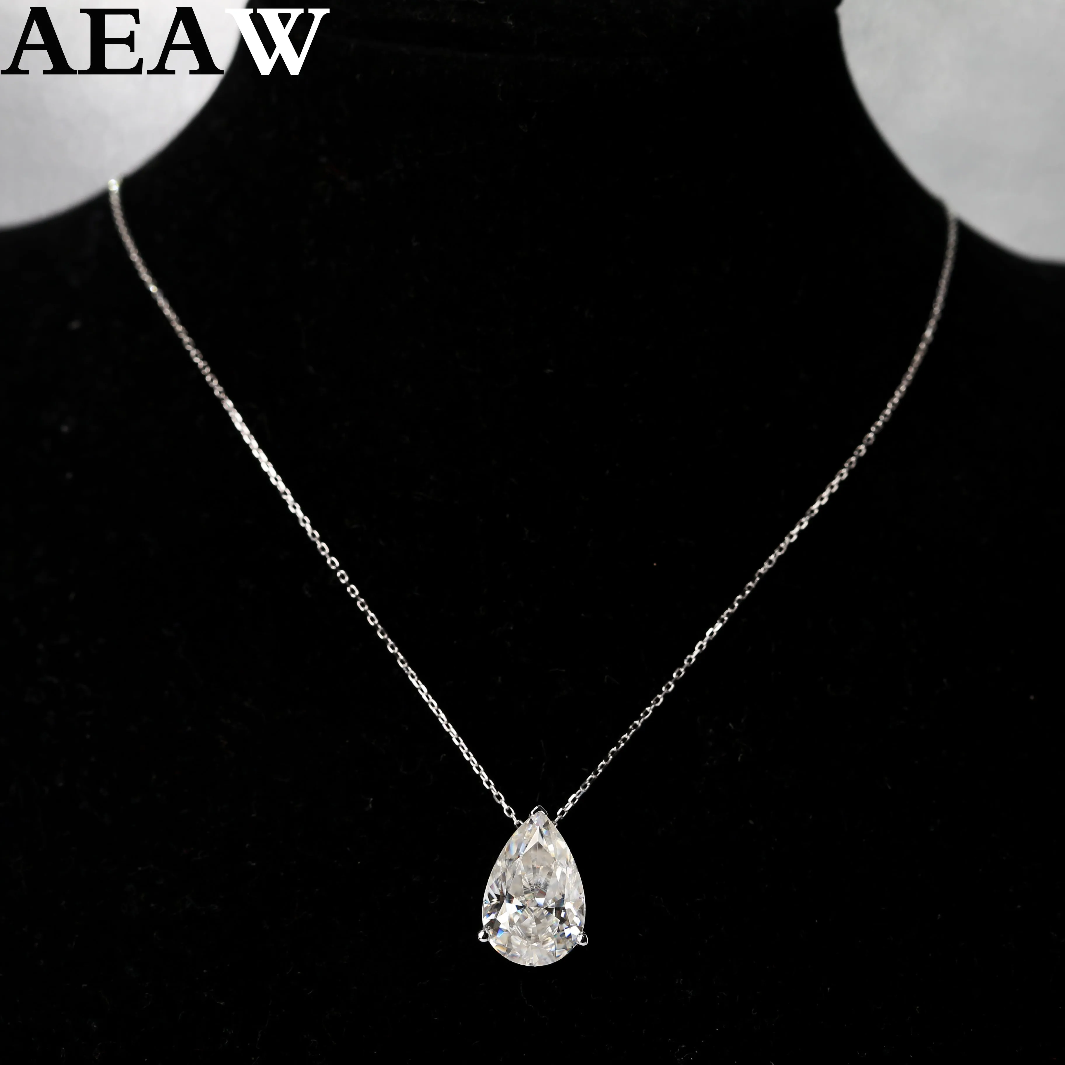 3 Carat Pear White Moissanite 14K White Gold Necklace Pendant Test Positive Moissanite Diamond For W