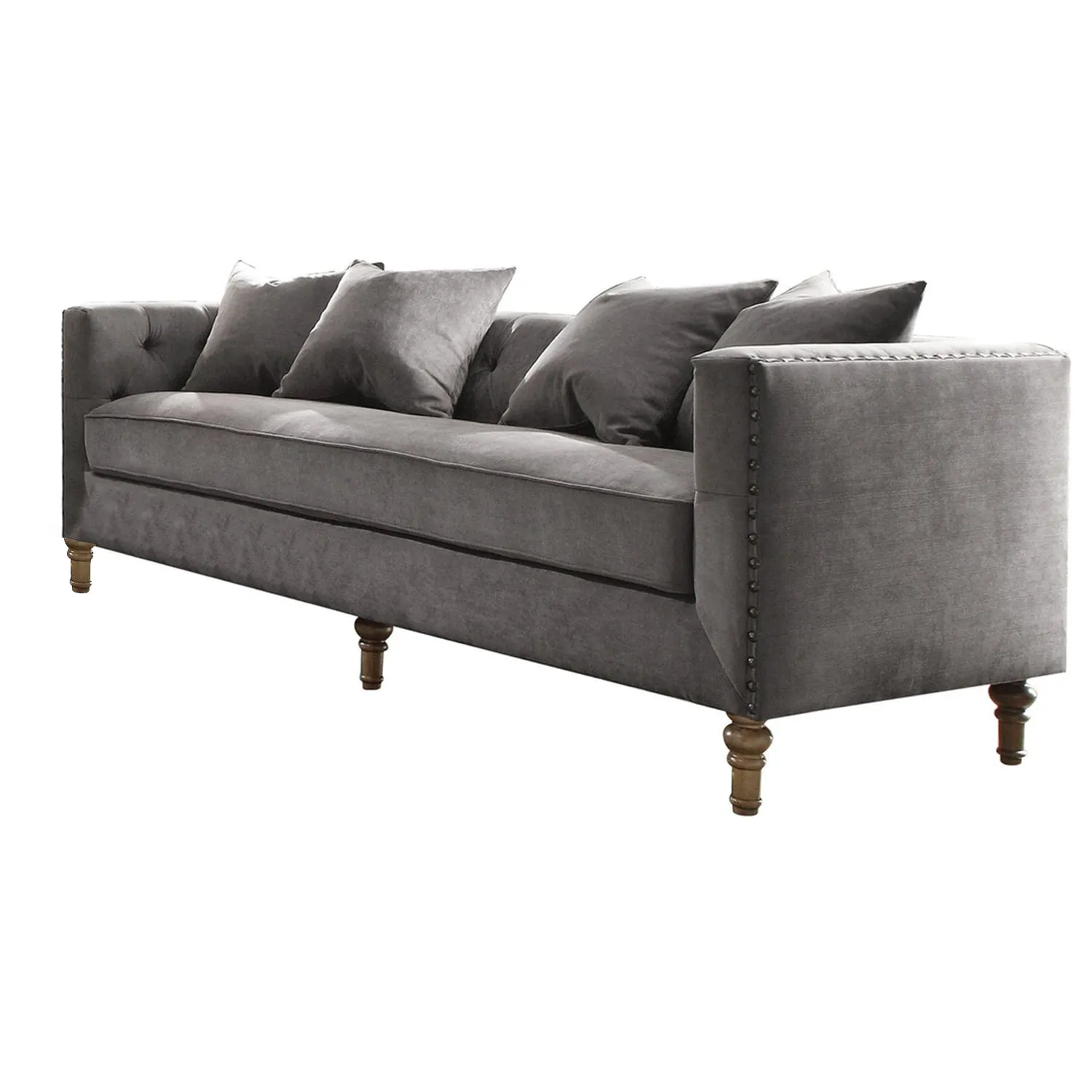 34 X 84 X 31 Gray Velvet Upholstery Sofa w4 Pillows