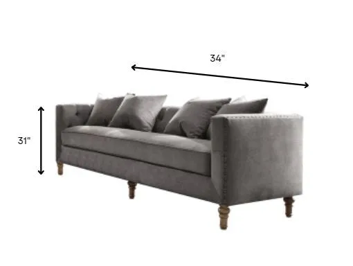 34 X 84 X 31 Gray Velvet Upholstery Sofa w4 Pillows