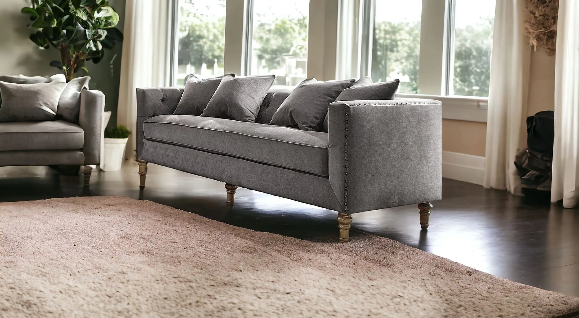 34 X 84 X 31 Gray Velvet Upholstery Sofa w4 Pillows