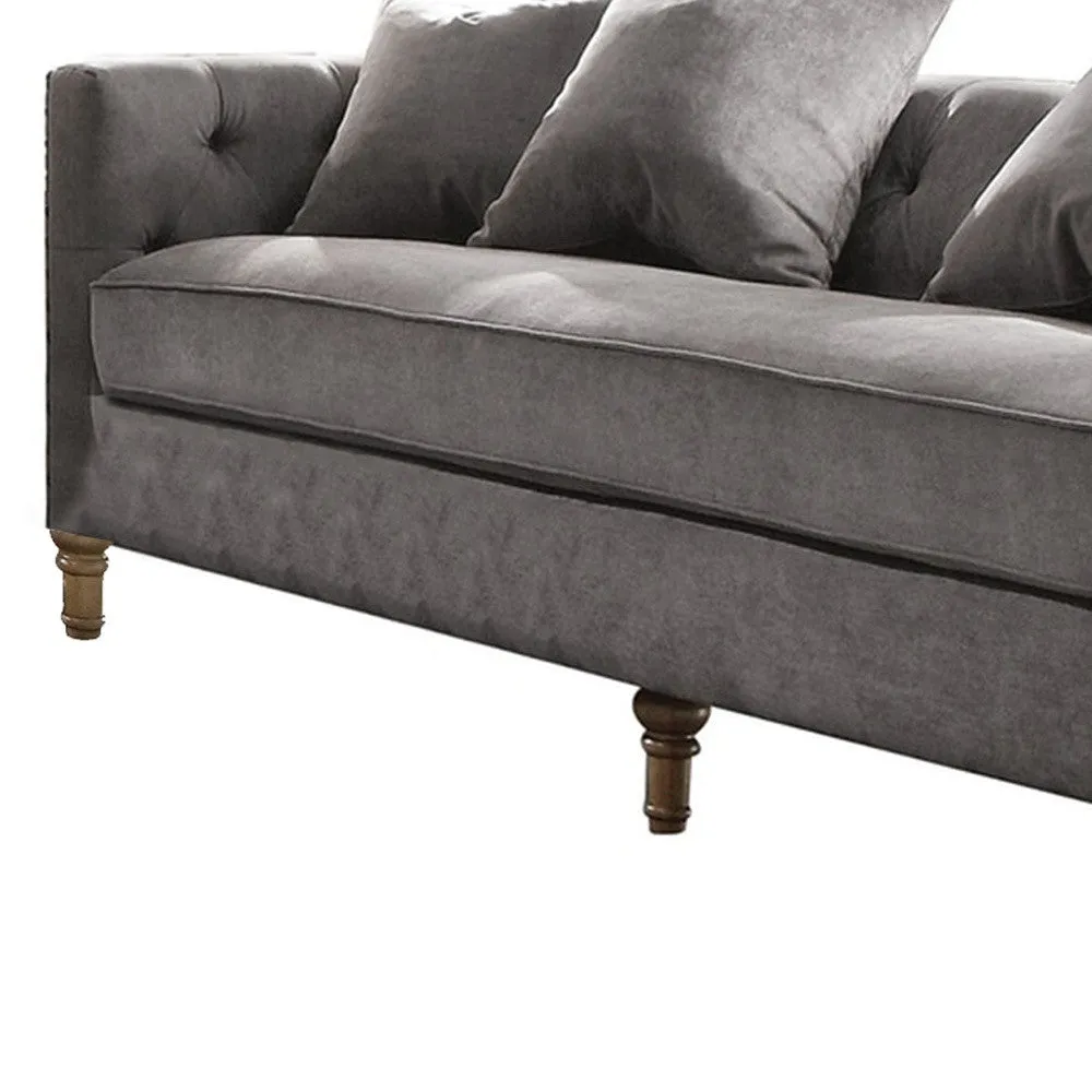 34 X 84 X 31 Gray Velvet Upholstery Sofa w4 Pillows