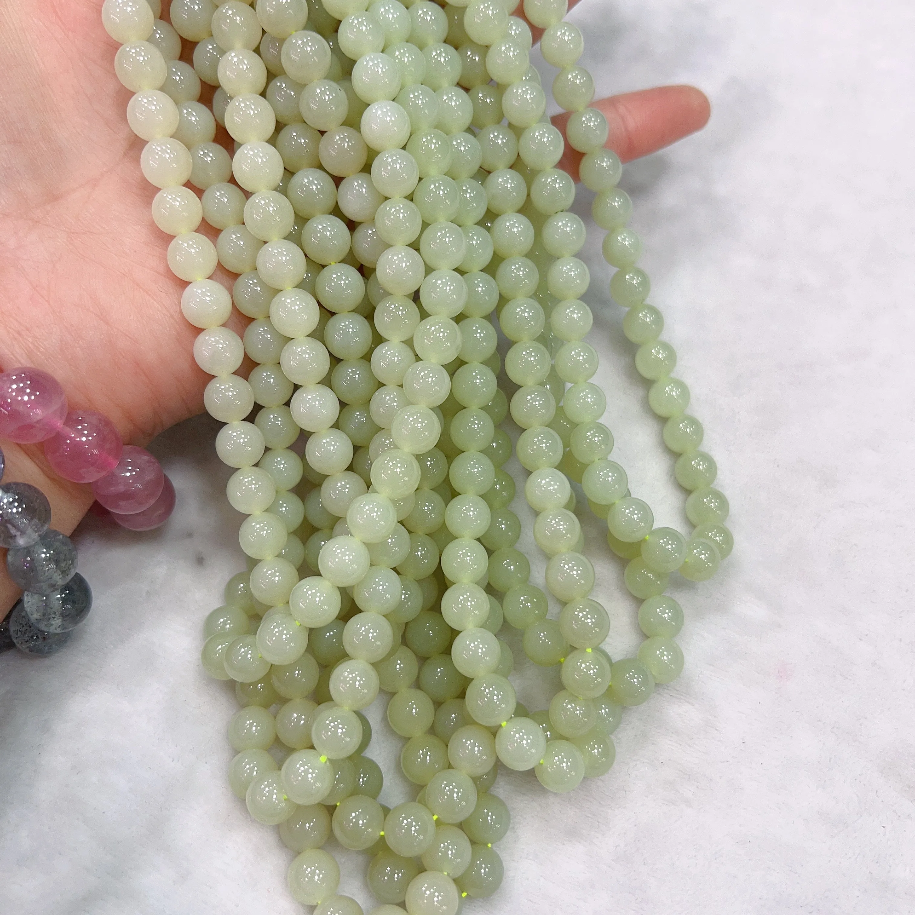 8mm Natural Yellow Nephrite Round Bead Necklace Strands for DIY Jewelry Projects