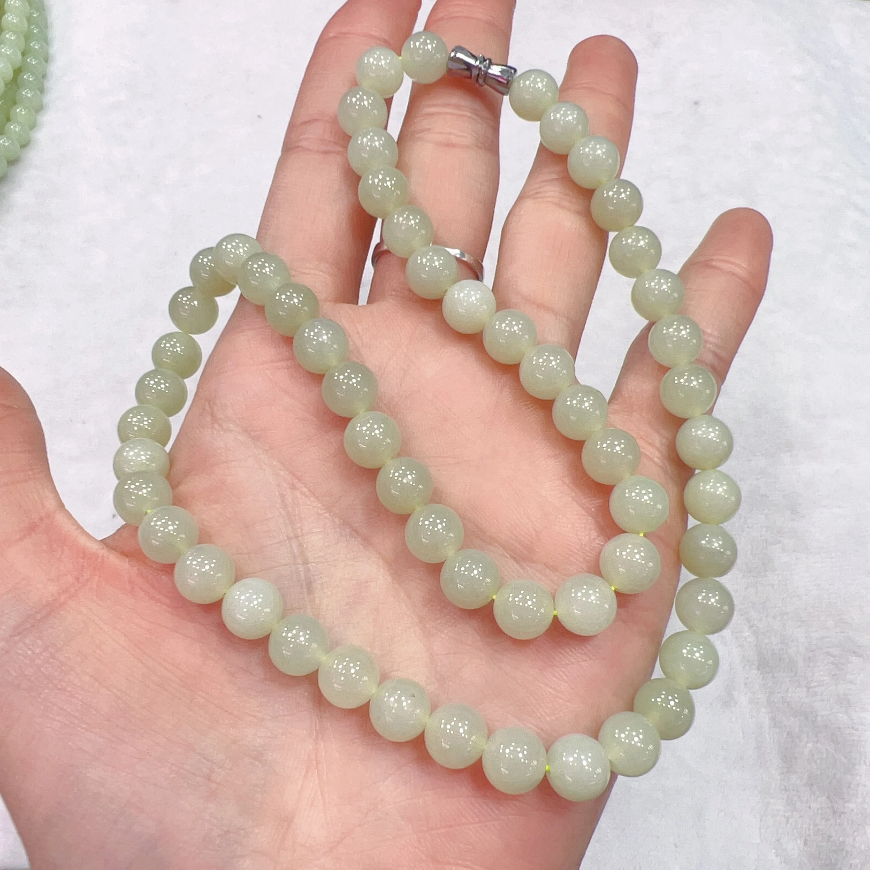 8mm Natural Yellow Nephrite Round Bead Necklace Strands for DIY Jewelry Projects