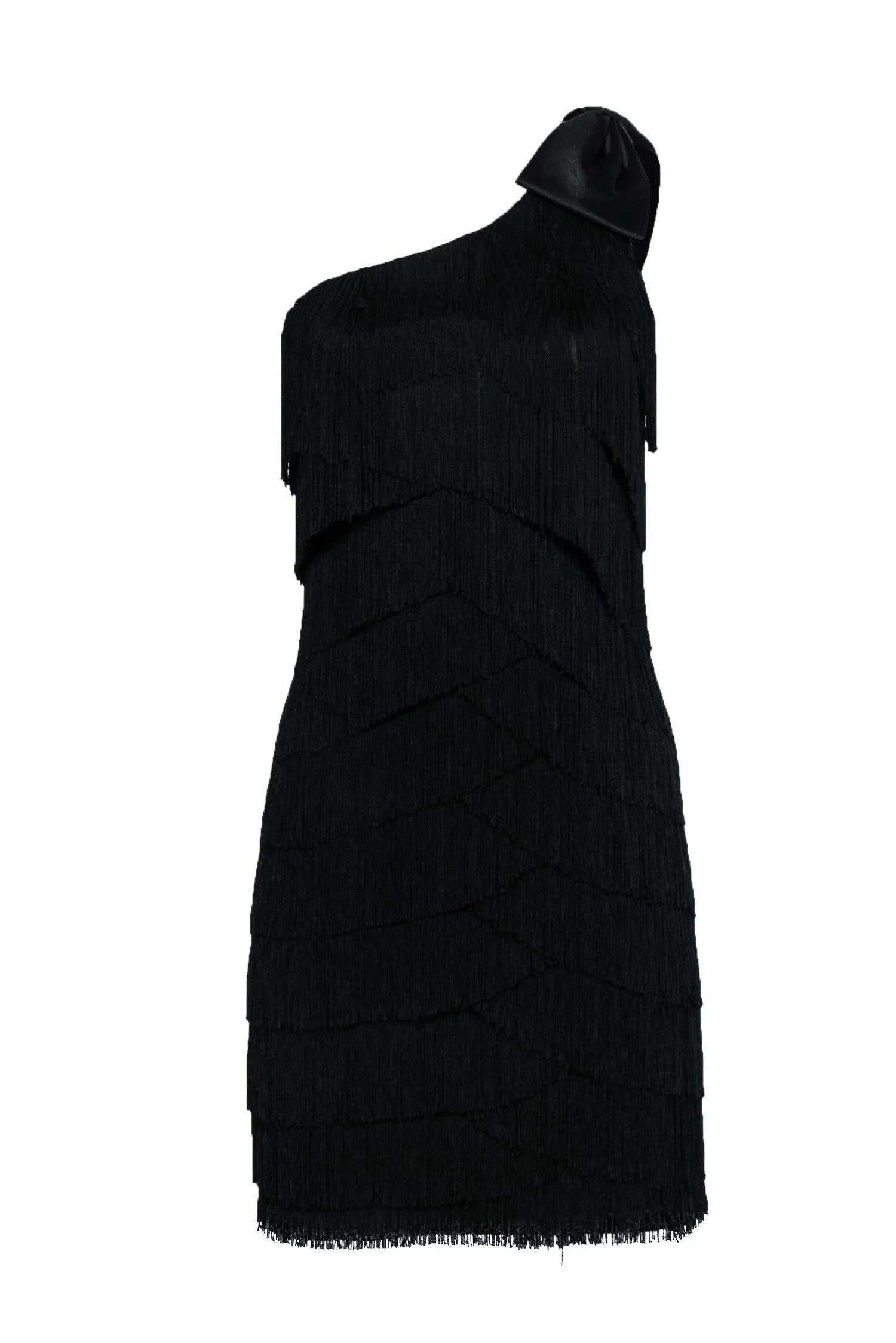 Aidan Mattox - Black Fringe Sleeveless Shift Dress w/ Bow Sz 6