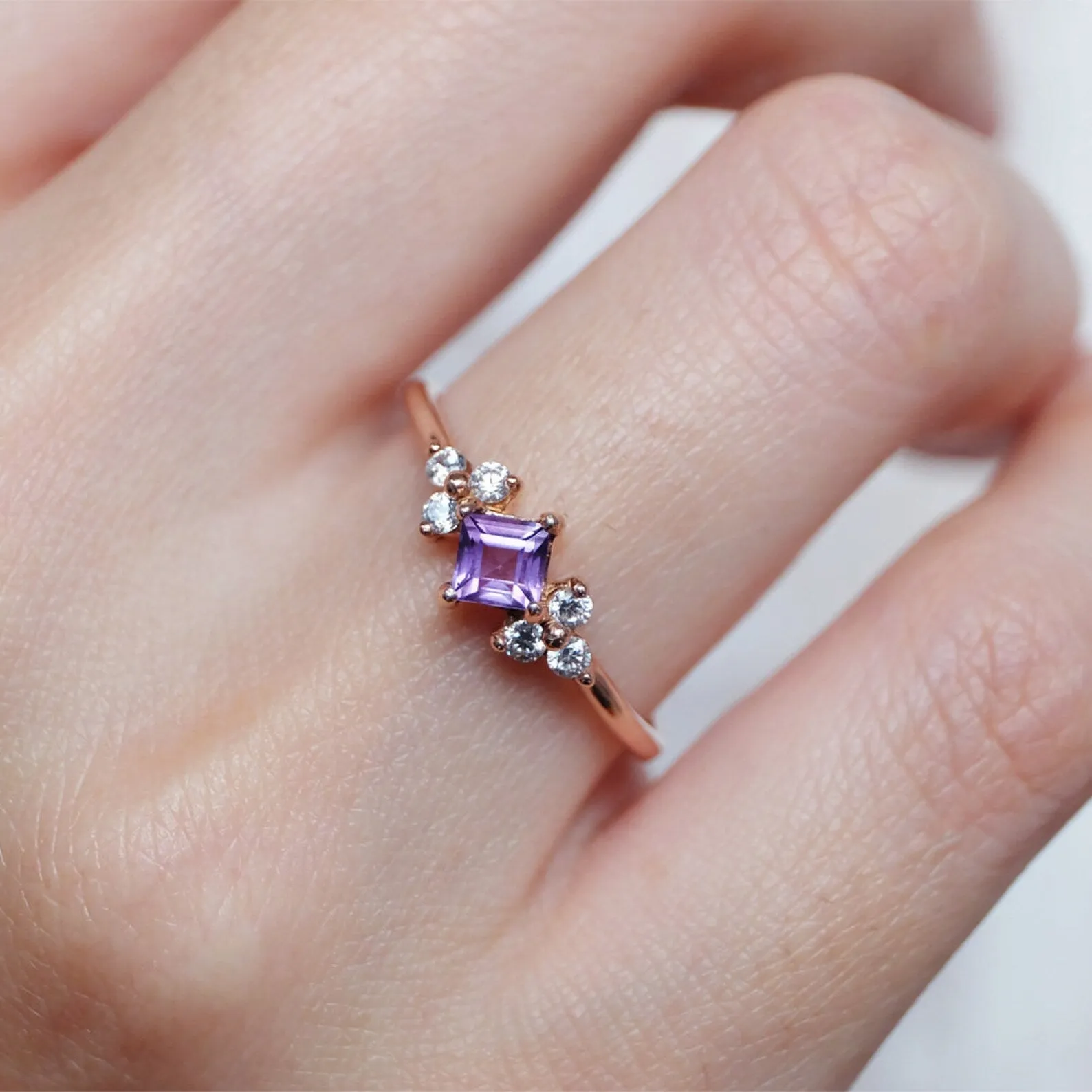 Amethyst Diamond Cluster Ring Hera