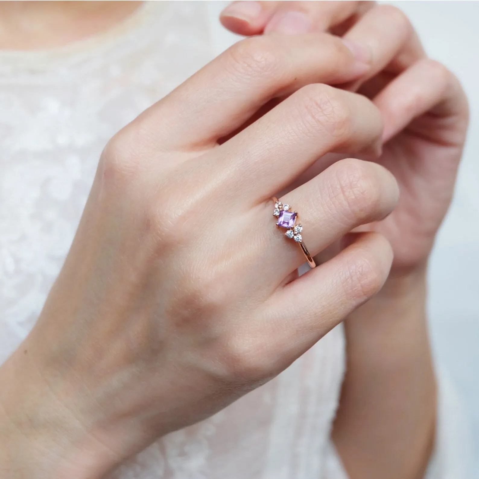 Amethyst Diamond Cluster Ring Hera