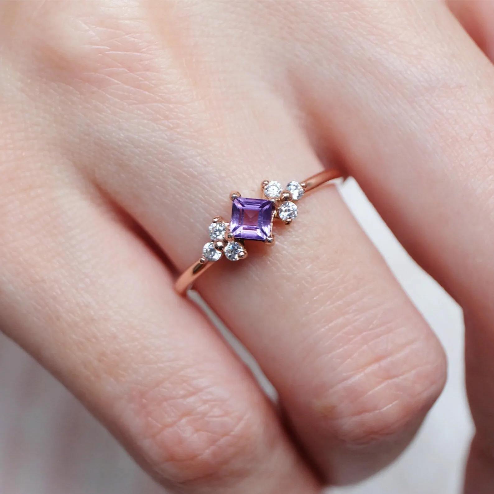 Amethyst Diamond Cluster Ring Hera