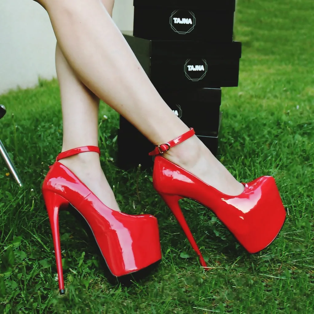 Ankle Strap Red Patent High Heel Platform Shoes