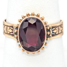 Antique 14K Yellow Gold 2.68 Ct Garnet Oval Ring Size 7.5