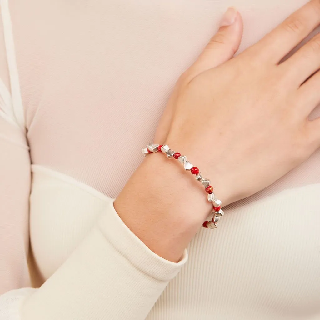 Antique Americana Heart Beaded Bangle, Red