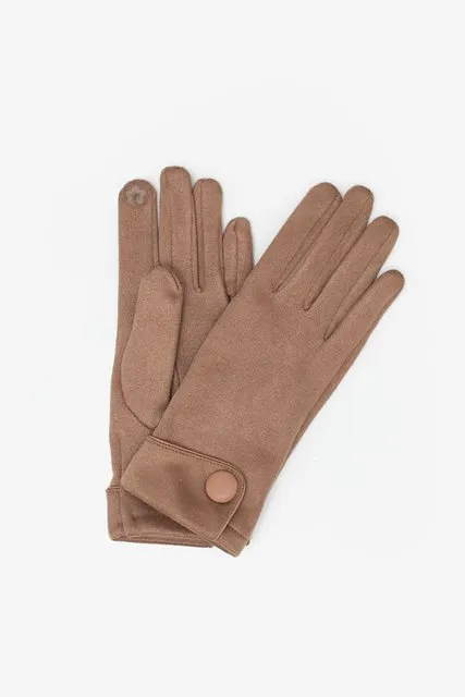 Antler Gloves Button Suedette Tan