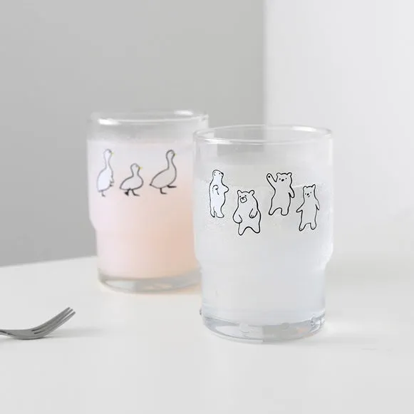 Bear Duck illustration Graphic Clear Glasses Cups Mugs Printed Vintage 245ml Gifts Kitchen Dinnerware Cold Hot Milk Coffee Microwave