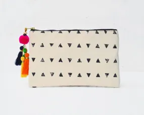 Black and white, geometric pattern, Aztec purse, make up or cosmetic bag, utility pouch, 5X9 inches