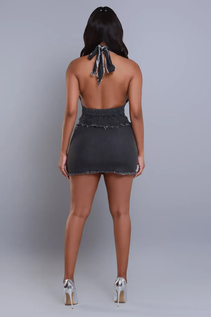 Body Shots Denim Skirt Set - Black