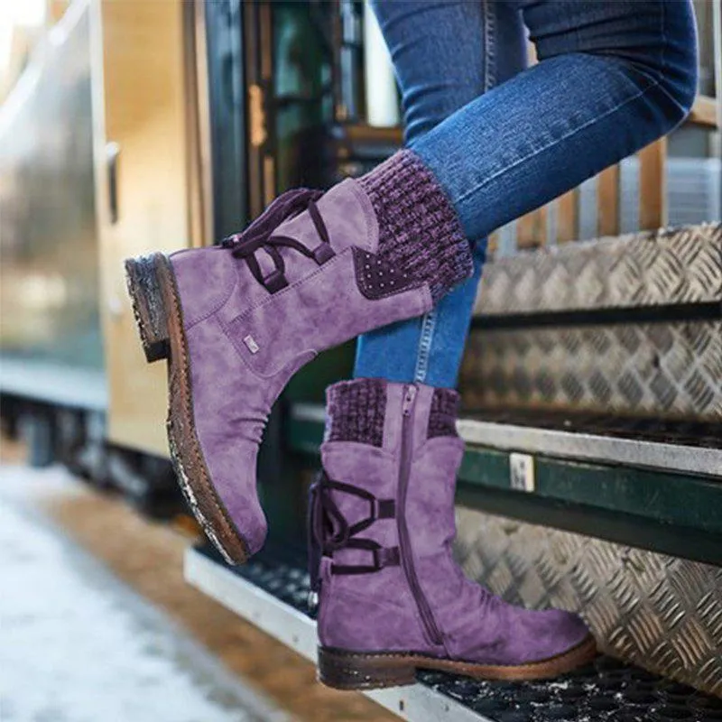 Bottes d'hiver Chaudes à Lacets pour Femmes