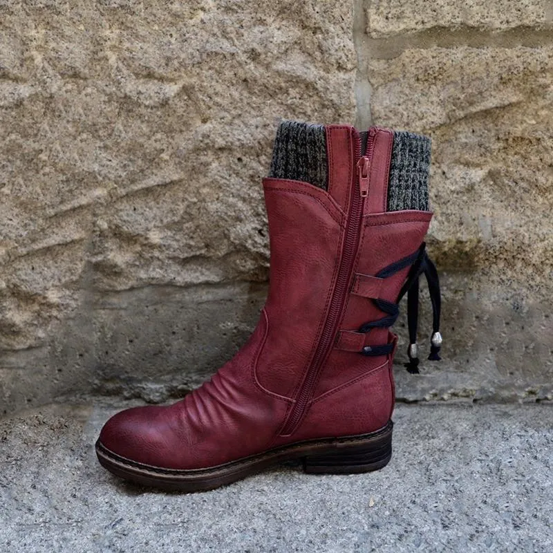 Bottes d'hiver Chaudes à Lacets pour Femmes