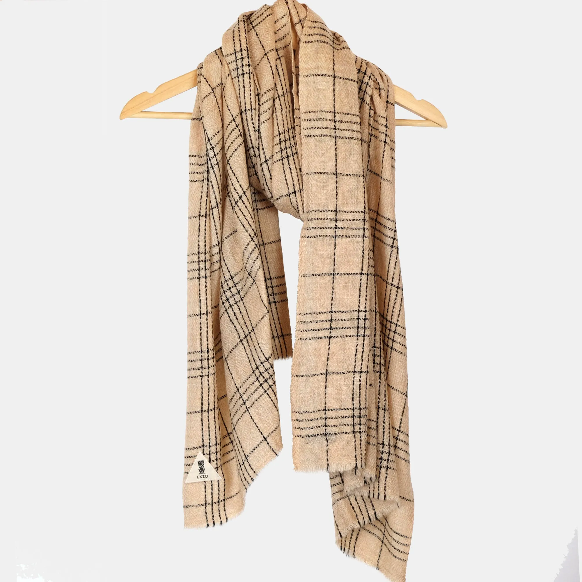 Cashmere Scarf - Beige Grid