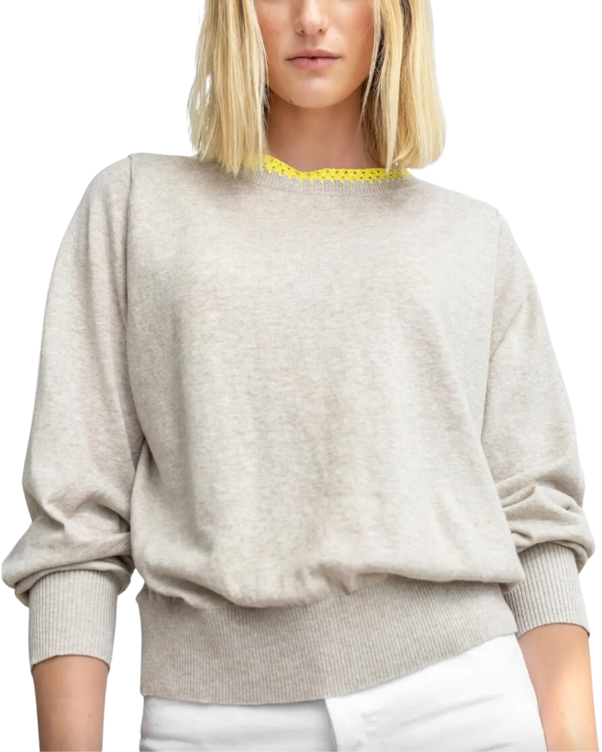 Crochet Trim Sweater (Wheat)