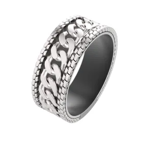 Cuban Link Ring, Chain Band Mens Sterling Silver Ring