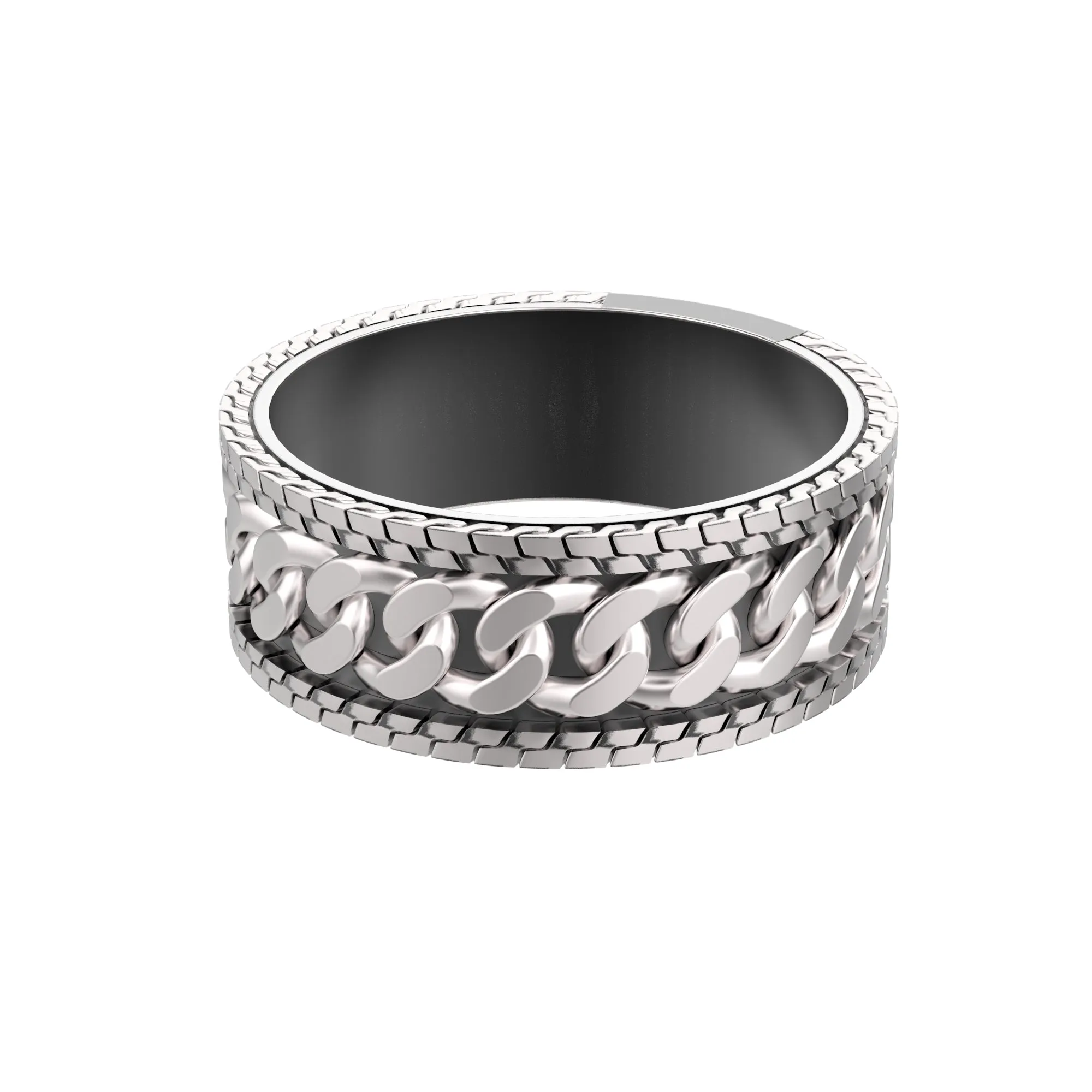 Cuban Link Ring, Chain Band Mens Sterling Silver Ring