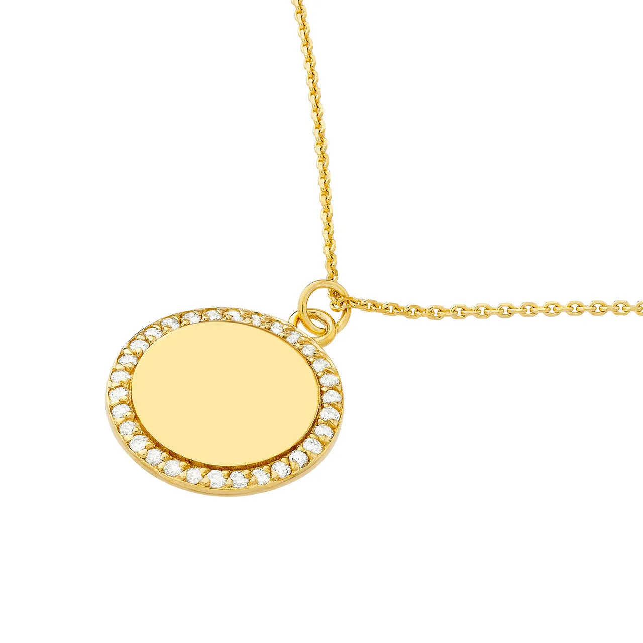 Diamond Framed Engravable Disk Necklace