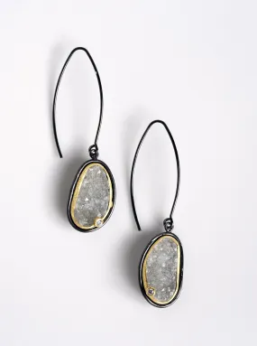 Druzy with CZ Long Hook Earrings